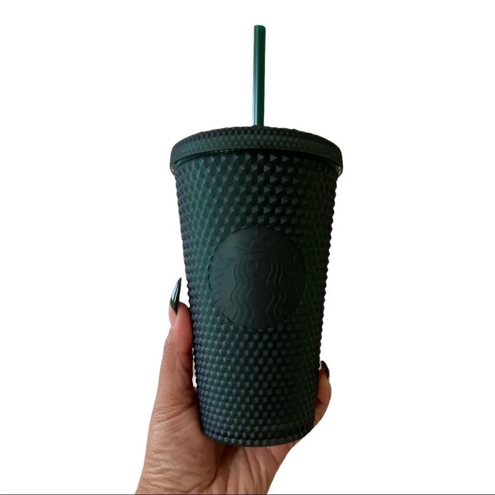 NEW Starbucks 2022 Studded Matte Dark Green 24oz & 16oz Tumbler Cold Cup Bundle